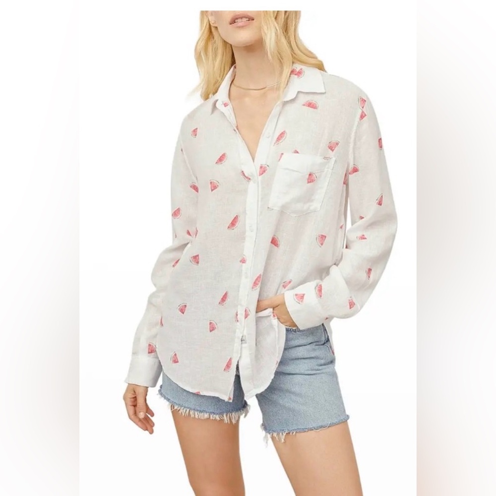 Rails Linen Watermelon button up top